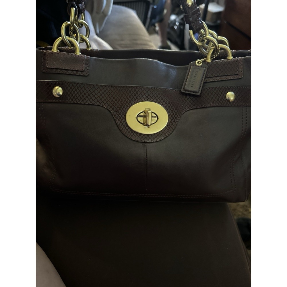 Coach penelope Leather Carryall Snakeskin Accent Turn lock Bag F16531 EUC PT2 - Picture 3 of 13